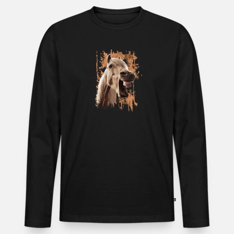 pferd - Männer Premium Bio Langarmshirt - Schwarz