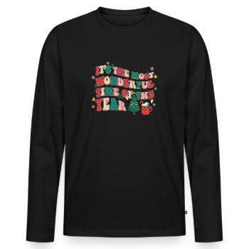 Motif de Noël rétro - T-shirt manches longues Premium bio Homme - noir - Devant - Nico (187cm)