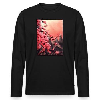 Cherry Blossoms Japan, Art Landscape Mountains Asia - Men's Premium Organic Long Sleeve Shirt - black - Front - Nico (187cm)