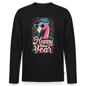 Bonne année avec Flamingo Charm - T-shirt manches longues Premium bio Homme - noir - Devant - Nico (187cm)