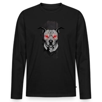 Inferno Guardian: PitBull's Crimson Gaze - Men's Premium Organic Long Sleeve Shirt - black - Front - Nico (187cm)