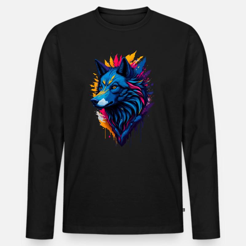 bunter abstrakter Wolf - Männer Premium Bio Langarmshirt - Schwarz