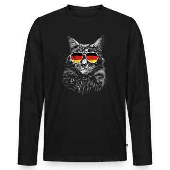 Deutschland Katze Germany Sonnenbrille Flagge - Männer Premium Bio Langarmshirt - Schwarz - Vorne - Nico (187cm)