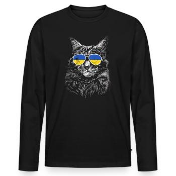 Ukraine Cat Slava Ukraine Lunettes de soleil Drapeau - T-shirt manches longues Premium bio Homme - noir - Devant - Nico (187cm)