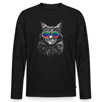 Daghestan Cat Daghestan Flag Lunettes de soleil - T-shirt manches longues Premium bio Homme - noir - Devant - Nico (187cm)