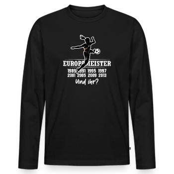 EUROPAMEISTER FRAUENFUSSBALL SPRUCH - Männer Premium Bio Langarmshirt - Schwarz - Vorne - Nico (187cm)