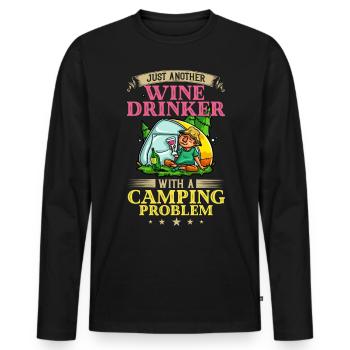 Camping Wine Drinker Beginner Camper Hiking - Men's Premium Organic Long Sleeve Shirt - black - Front - Nico (187cm)