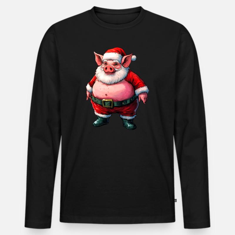 Weihnachten Schwein - Männer Premium Bio Langarmshirt - Schwarz