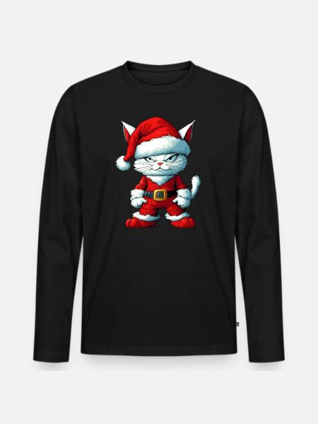 Katzen Weihnachten / Weihnachtsmann Katze - Männer Premium Bio Langarmshirt - Schwarz