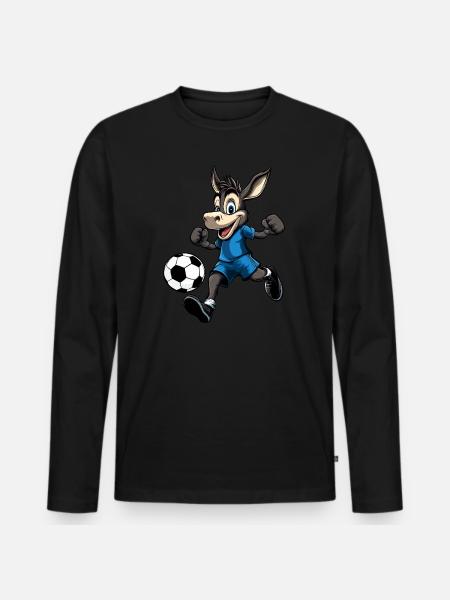 Esel Fussball (blau) - Männer Premium Bio Langarmshirt - Schwarz