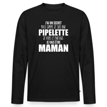 je suis une future maman pipelette ! future maman - T-shirt manches longues Premium bio Homme - noir - Devant - Nico (187cm)