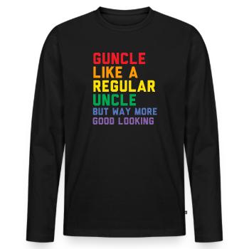 Guncle Rainbow Flag Pride Month Gift - Men's Premium Organic Long Sleeve Shirt - black - Front - Nico (187cm)