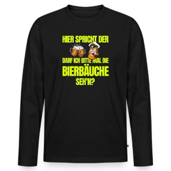 Hier spricht der Kapitän...Bierbäuche seh'n? - Männer Premium Bio Langarmshirt - Schwarz - Vorne - Nico (187cm)
