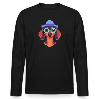 Hipster Dackel Pixel Art Hundeliebhaber - Männer Premium Bio Langarmshirt - Schwarz - Vorne - Nico (187cm)