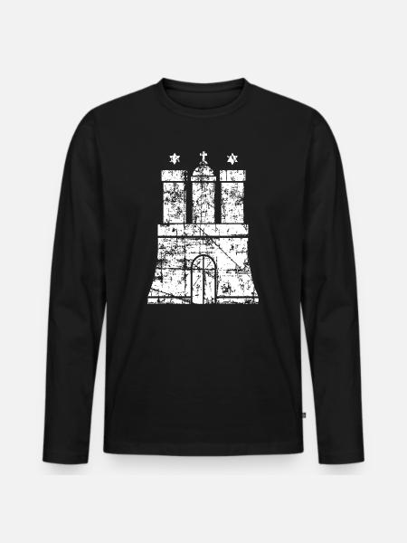 Hamburger Wappen (Vintage Weiß) Hamburg Design - Männer Premium Bio Langarmshirt - Schwarz