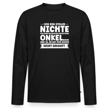 Nichte Nichten Onkel Geschenk - Männer Premium Bio Langarmshirt - Schwarz - Vorne - Nico (187cm)