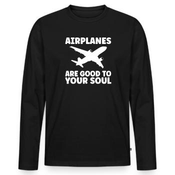 Airplane Airplane Gift - Men's Premium Organic Long Sleeve Shirt - black - Front - Nico (187cm)