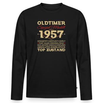 Oldtimer 1957 66. Geburtstag Geschenk Herren - Männer Premium Bio Langarmshirt - Schwarz - Vorne - Nico (187cm)