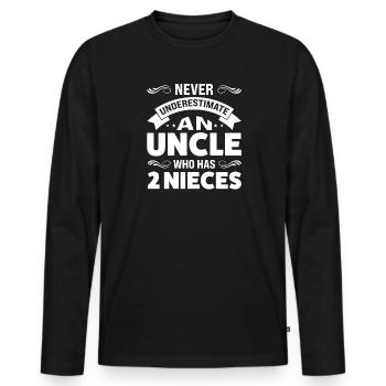 Oncle 2 Nièces Oncle 2 Nièces Cadeau - T-shirt manches longues Premium bio Homme - noir - Devant - Nico (187cm)