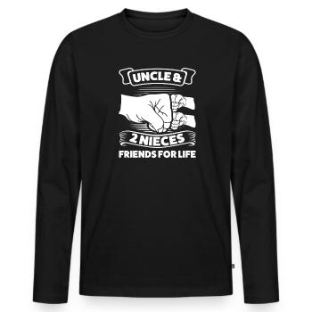 Oncle & 2 Nièces Oncle 2 Nièces Cadeau - T-shirt manches longues Premium bio Homme - noir - Devant - Nico (187cm)