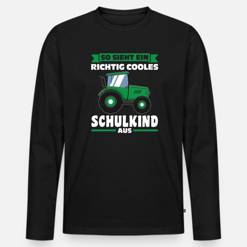 Schulkind Traktor Schulbeginn Geschenk - Männer Premium Bio Langarmshirt - Schwarz