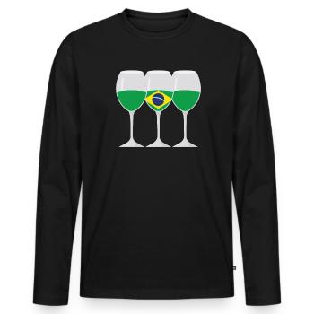 Flag Wine Glass Brazilian Gift - Men's Premium Organic Long Sleeve Shirt - black - Front - Nico (187cm)