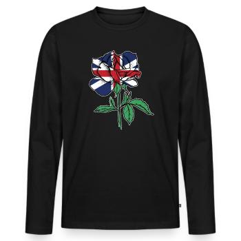 Flag Rose British Flag Roots Gift - Men's Premium Organic Long Sleeve Shirt - black - Front - Nico (187cm)