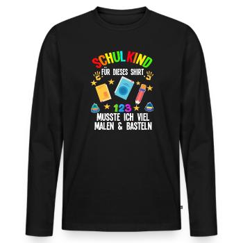 Schulkind Einschulung Schulbeginn Geschenk - Männer Premium Bio Langarmshirt - Schwarz - Vorne - Nico (187cm)