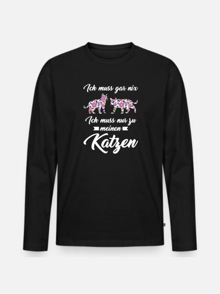 Katze Tier Katzenfreunde Geschenk - Männer Premium Bio Langarmshirt - Schwarz