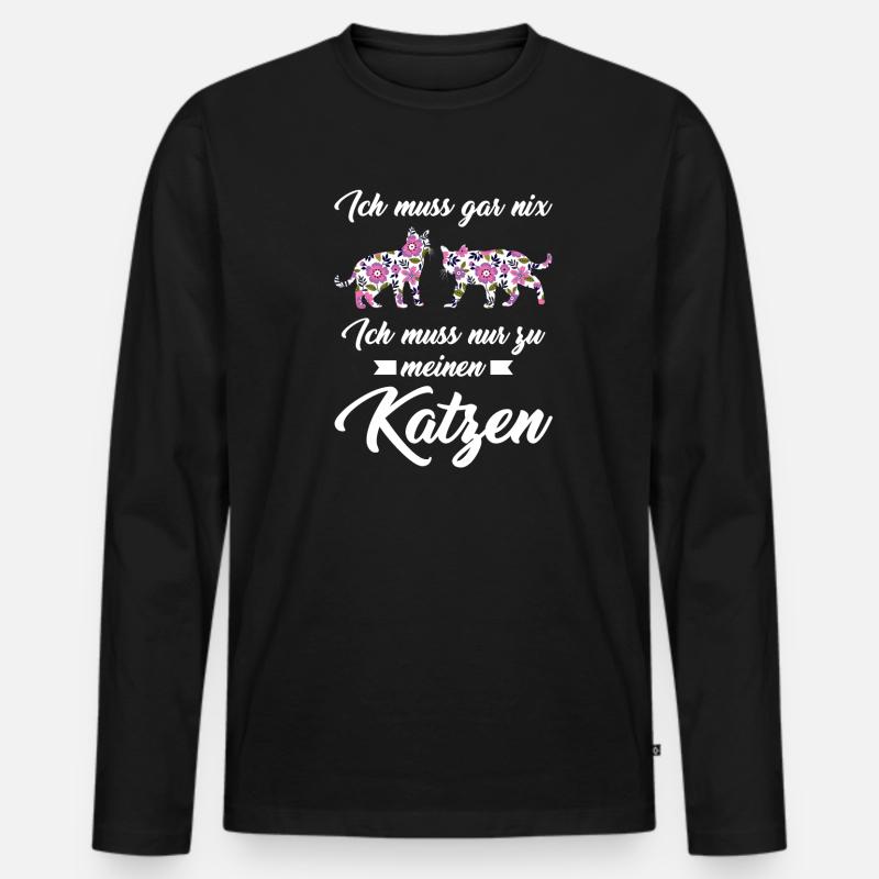 Katze Tier Katzenfreunde Geschenk - Männer Premium Bio Langarmshirt - Schwarz