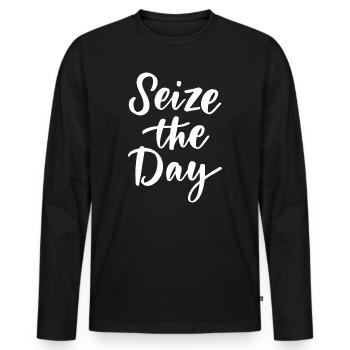 Seize The Day - Men's Premium Organic Long Sleeve Shirt - black - Front - Nico (187cm)