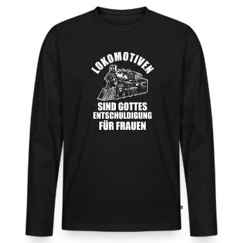 Modelleisenbahn Bahn Dampfloks Geschenk - Männer Premium Bio Langarmshirt - Schwarz - Vorne - Nico (187cm)