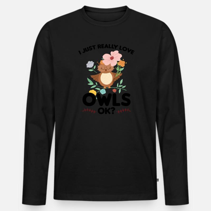Eule Vogel Eulen Fans Geschenk - Männer Premium Bio Langarmshirt - Schwarz