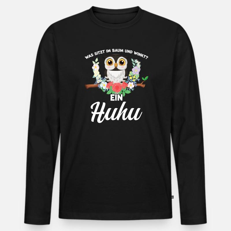 Eule Vogel Eulen Fans Geschenk - Männer Premium Bio Langarmshirt - Schwarz