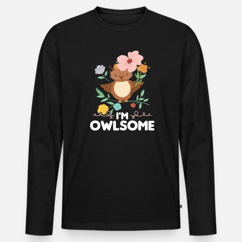 Eule Vogel Eulen Liebhaber Geschenk - Männer Premium Bio Langarmshirt - Schwarz