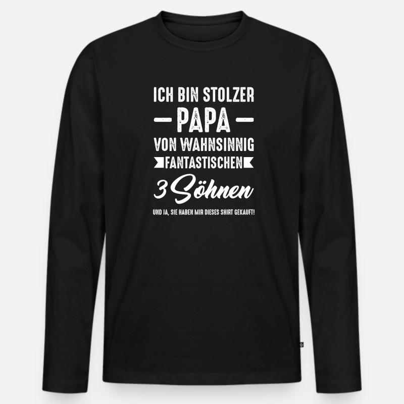 Papa 3 Söhne Väter Geschenk - Männer Premium Bio Langarmshirt - Schwarz