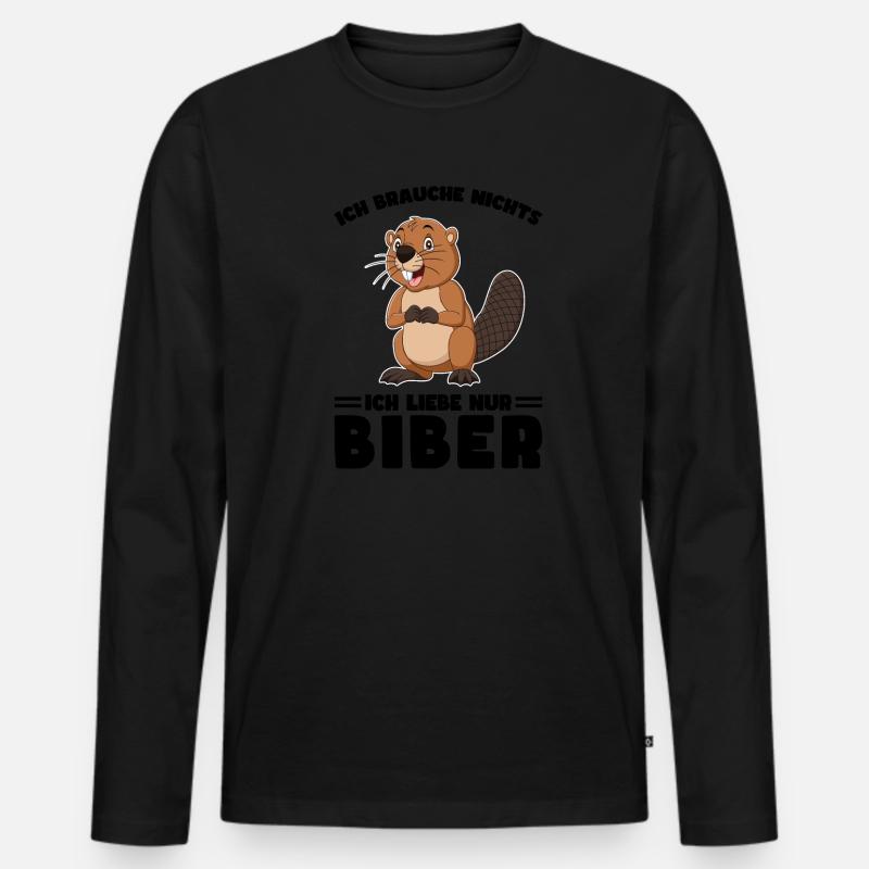 Tiere Bieber Biebern Geschenk - Männer Premium Bio Langarmshirt - Schwarz