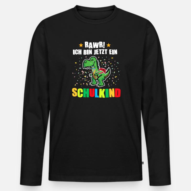 Schulkind Dino Schulstart Geschenk - Männer Premium Bio Langarmshirt - Schwarz