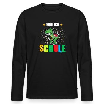 Schulkind Dino Schulbeginn Geschenk - Männer Premium Bio Langarmshirt - Schwarz - Vorne - Nico (187cm)