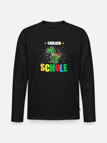 Schulkind Dino Schulbeginn Geschenk - Männer Premium Bio Langarmshirt - Schwarz