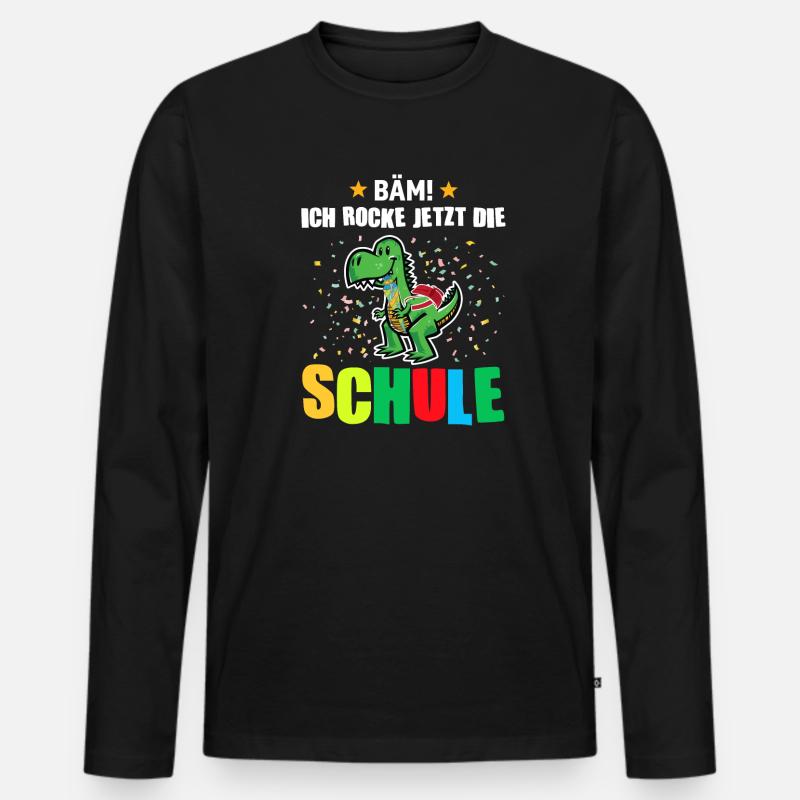 Schulkind Dino Erstklässler Geschenk - Männer Premium Bio Langarmshirt - Schwarz