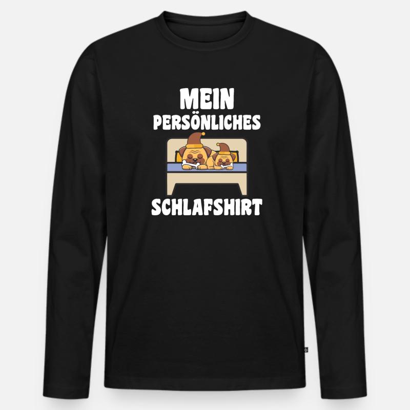 Schlafanzug Mops Nachthemd Geschenk - Männer Premium Bio Langarmshirt - Schwarz