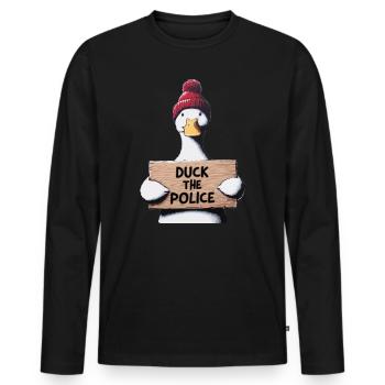 Duck the Police in street art style - Men's Premium Organic Long Sleeve Shirt - black - Front - Nico (187cm)