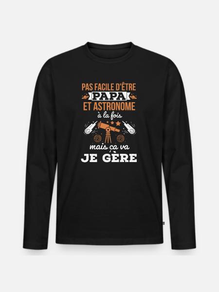 Papa et astronome - T-shirt manches longues Premium bio Homme - noir
