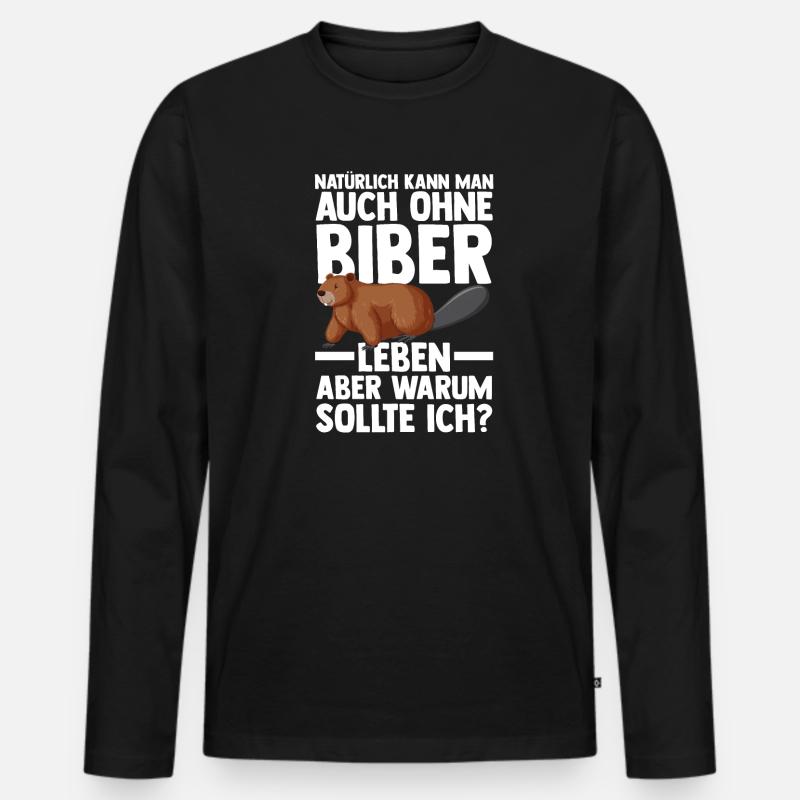Biber Tier Biber Damm Geschenk - Männer Premium Bio Langarmshirt - Schwarz