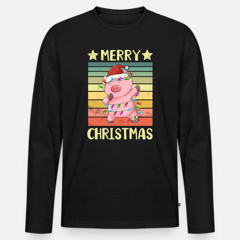 Frohe Weihnachten Schwein - Männer Premium Bio Langarmshirt - Schwarz