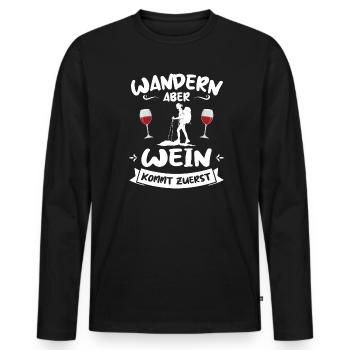 Wandern Wein Bergsteiger Geschenk - Männer Premium Bio Langarmshirt - Schwarz - Vorne - Nico (187cm)