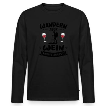 Wandern Wein Bergsteigen Geschenk - Männer Premium Bio Langarmshirt - Schwarz - Vorne - Nico (187cm)