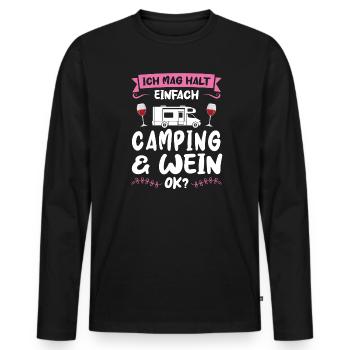Campen Wein Camper Geschenk - Männer Premium Bio Langarmshirt - Schwarz - Vorne - Nico (187cm)
