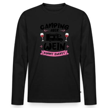 Campen Wein Campingplatz Geschenk - Männer Premium Bio Langarmshirt - Schwarz - Vorne - Nico (187cm)